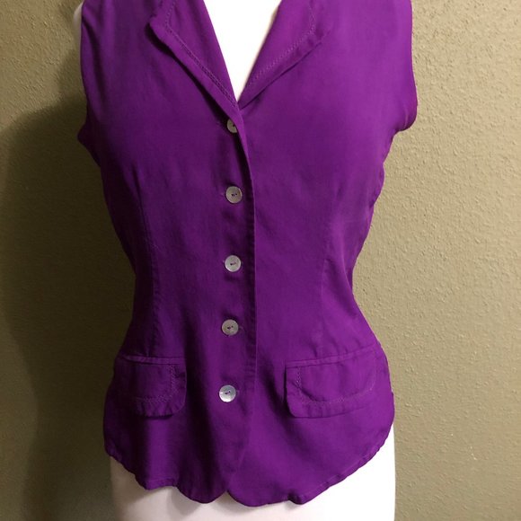 100% Silk Button Down Sleeveless Edward Top - Picture 2 of 7